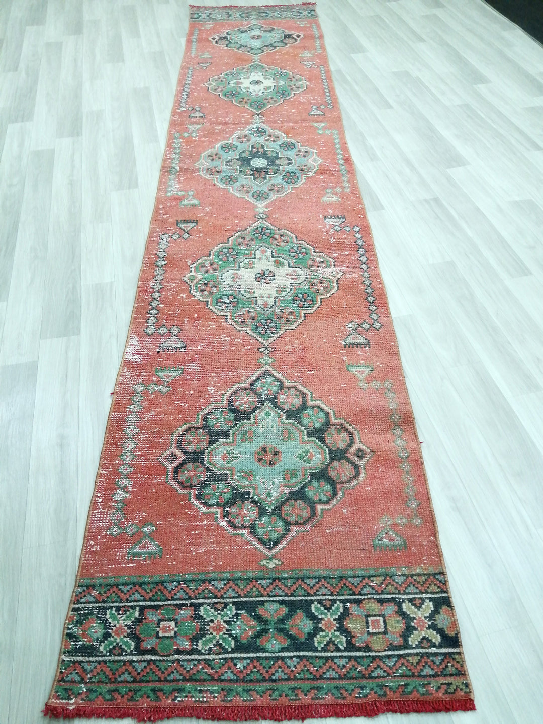 Beige Turkish Runner Rug 2' 4" x 11' 7" Hand-Knotted field