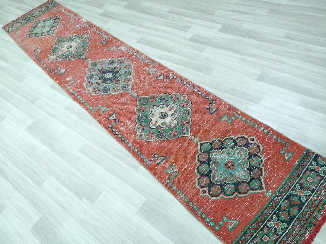Beige Turkish Runner Rug 2' 4" x 11' 7" Hand-Knotted detail