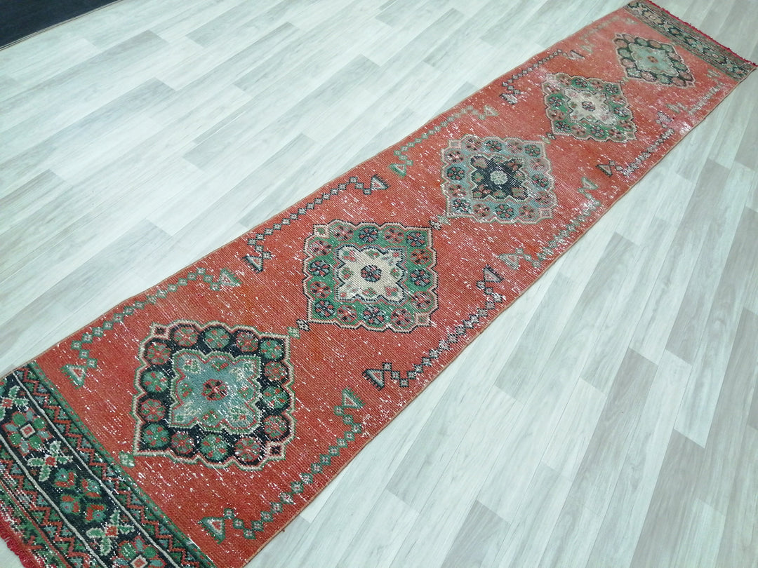 Beige Turkish Runner Rug 2' 4" x 11' 7" Hand-Knotted