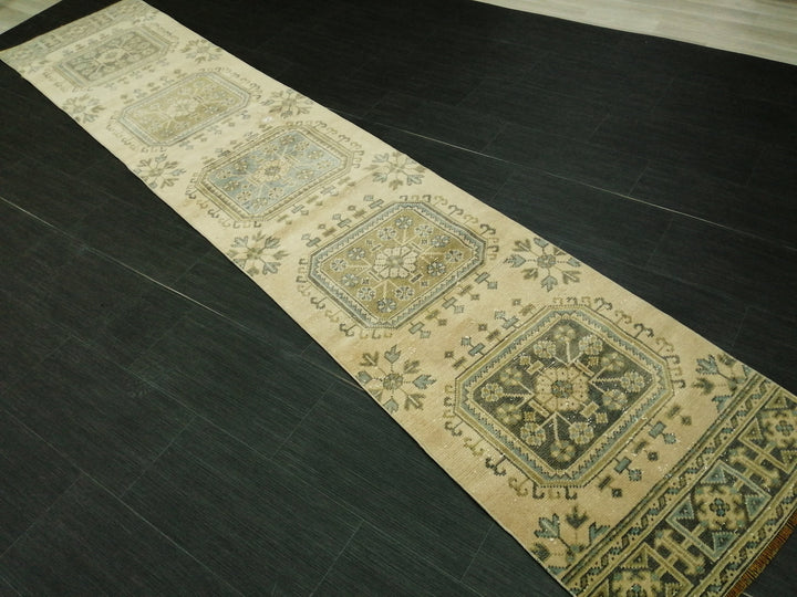 Beige Turkish Runner Rug 2' 4" x 11' 2" Hand-Knotted