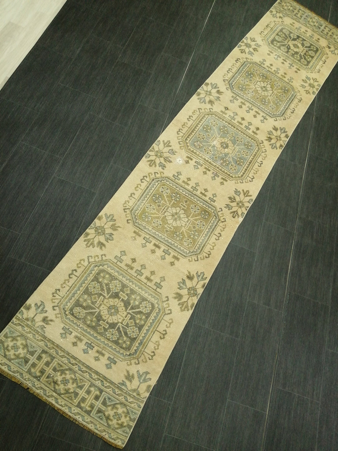 Beige Turkish Runner Rug 2' 4" x 11' 2" Hand-Knotted detail