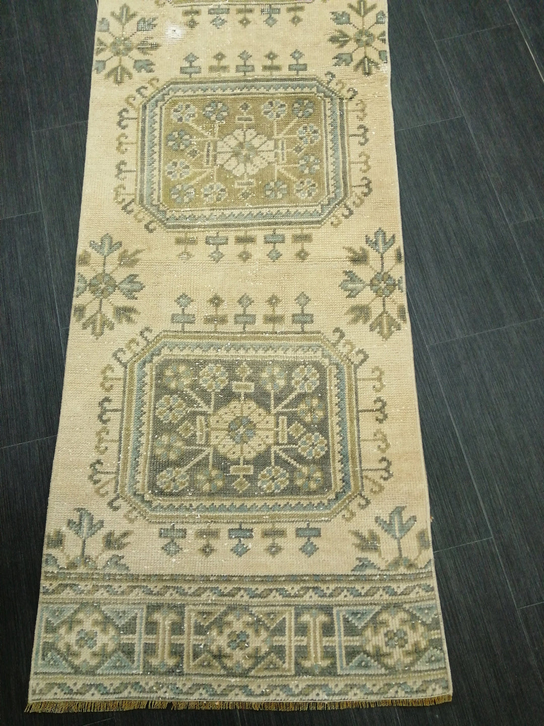 Beige Turkish Runner Rug 2' 4" x 11' 2" Hand-Knotted pattern