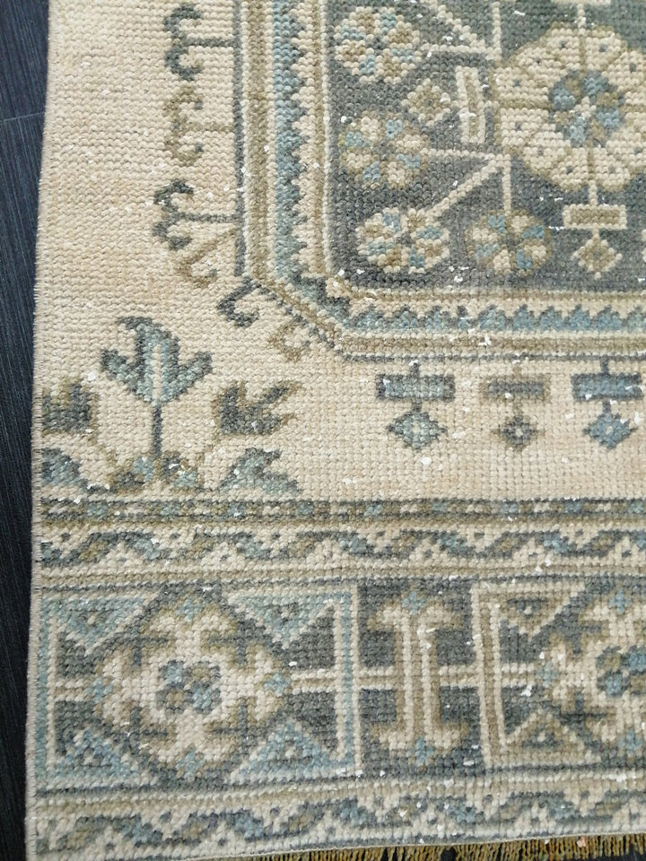 Beige Turkish Runner Rug 2' 4" x 11' 2" Hand-Knotted reverse