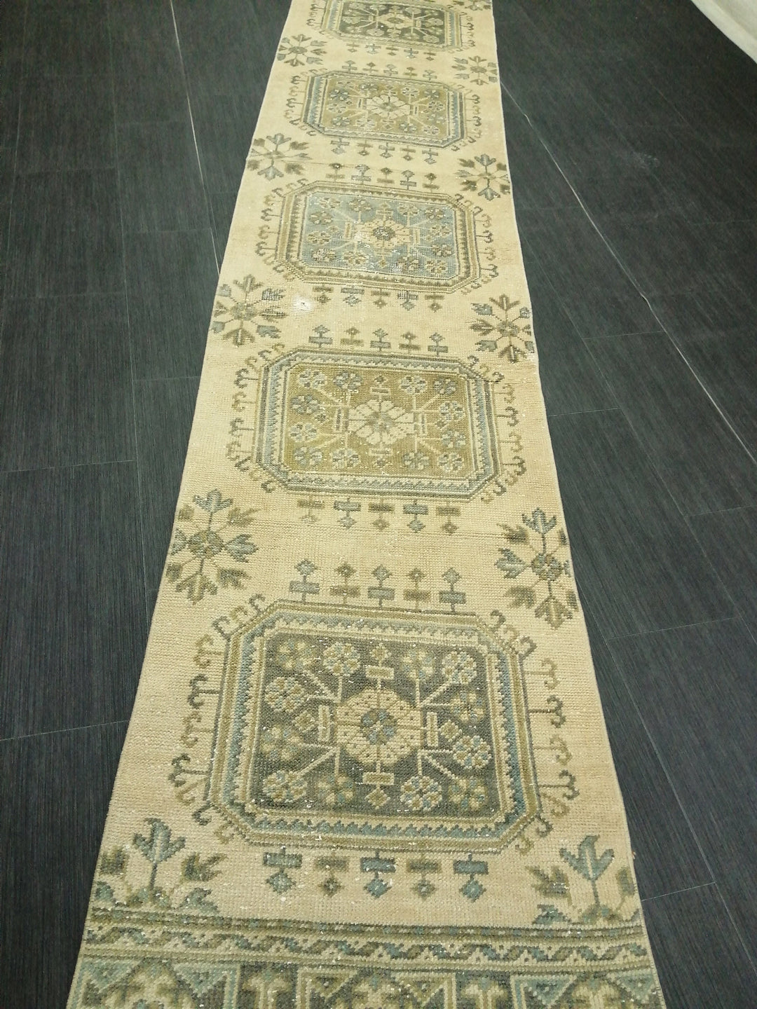 Beige Turkish Runner Rug 2' 4" x 11' 2" Hand-Knotted texture