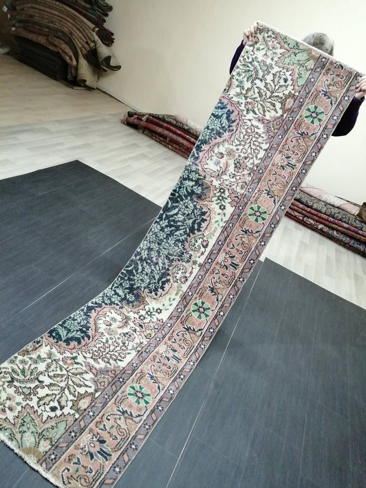 Beige Turkish Runner Rug 2' 2" x 8' 9" Hand-Knotted