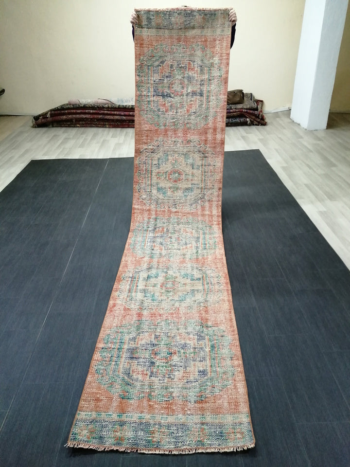 Beige Turkish Runner Rug 2' 5" x 11' 4" Hand-Knotted pattern