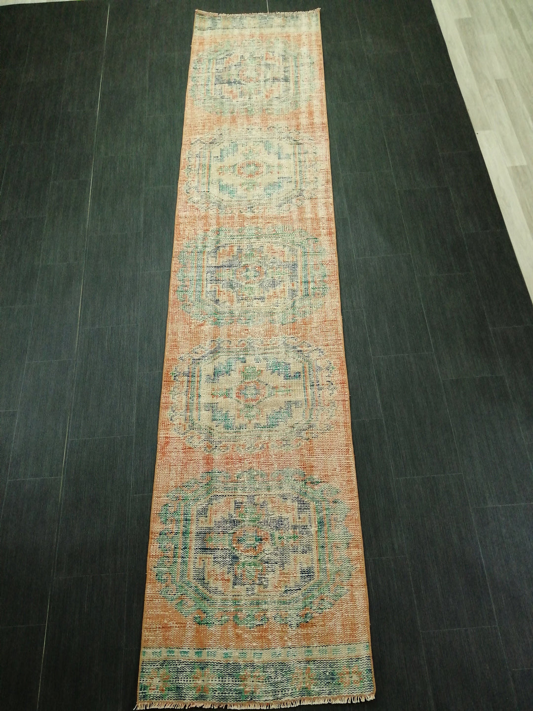 Beige Turkish Runner Rug 2' 5" x 11' 4" Hand-Knotted border