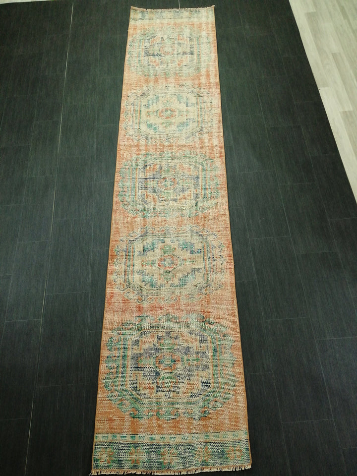 Beige Turkish Runner Rug 2' 5" x 11' 4" Hand-Knotted border