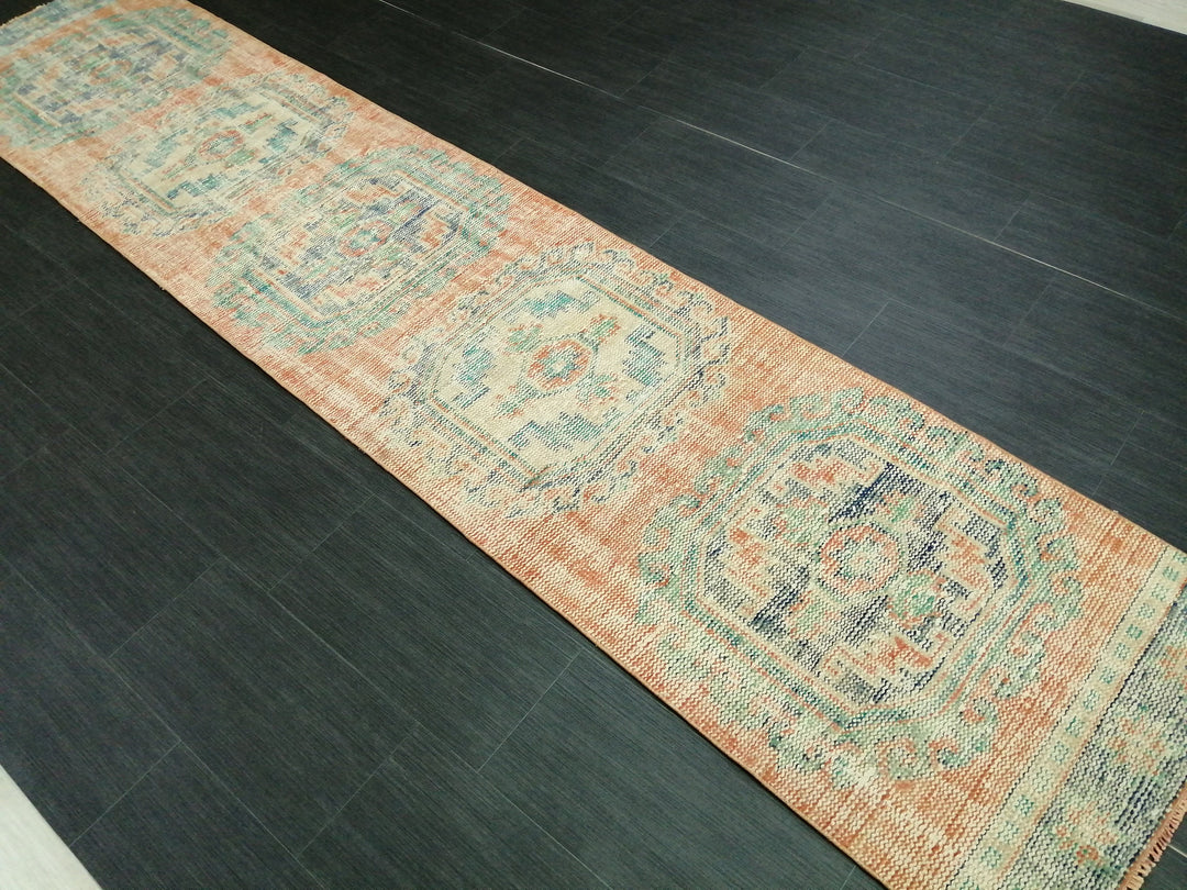 Beige Turkish Runner Rug 2' 5" x 11' 4" Hand-Knotted