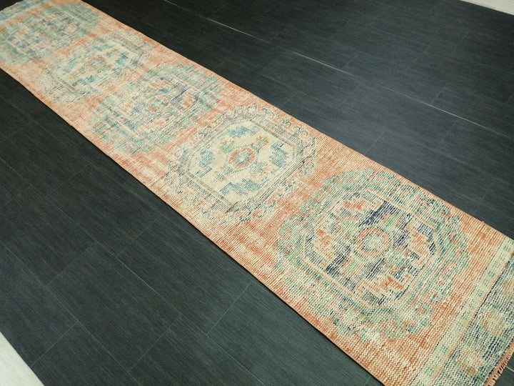 Beige Turkish Runner Rug 2' 5" x 11' 4" Hand-Knotted