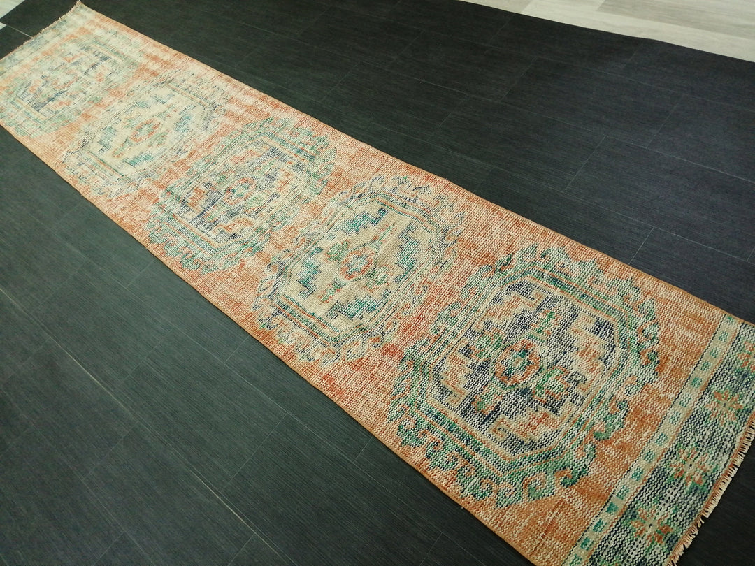 Beige Turkish Runner Rug 2' 5" x 11' 4" Hand-Knotted close-up