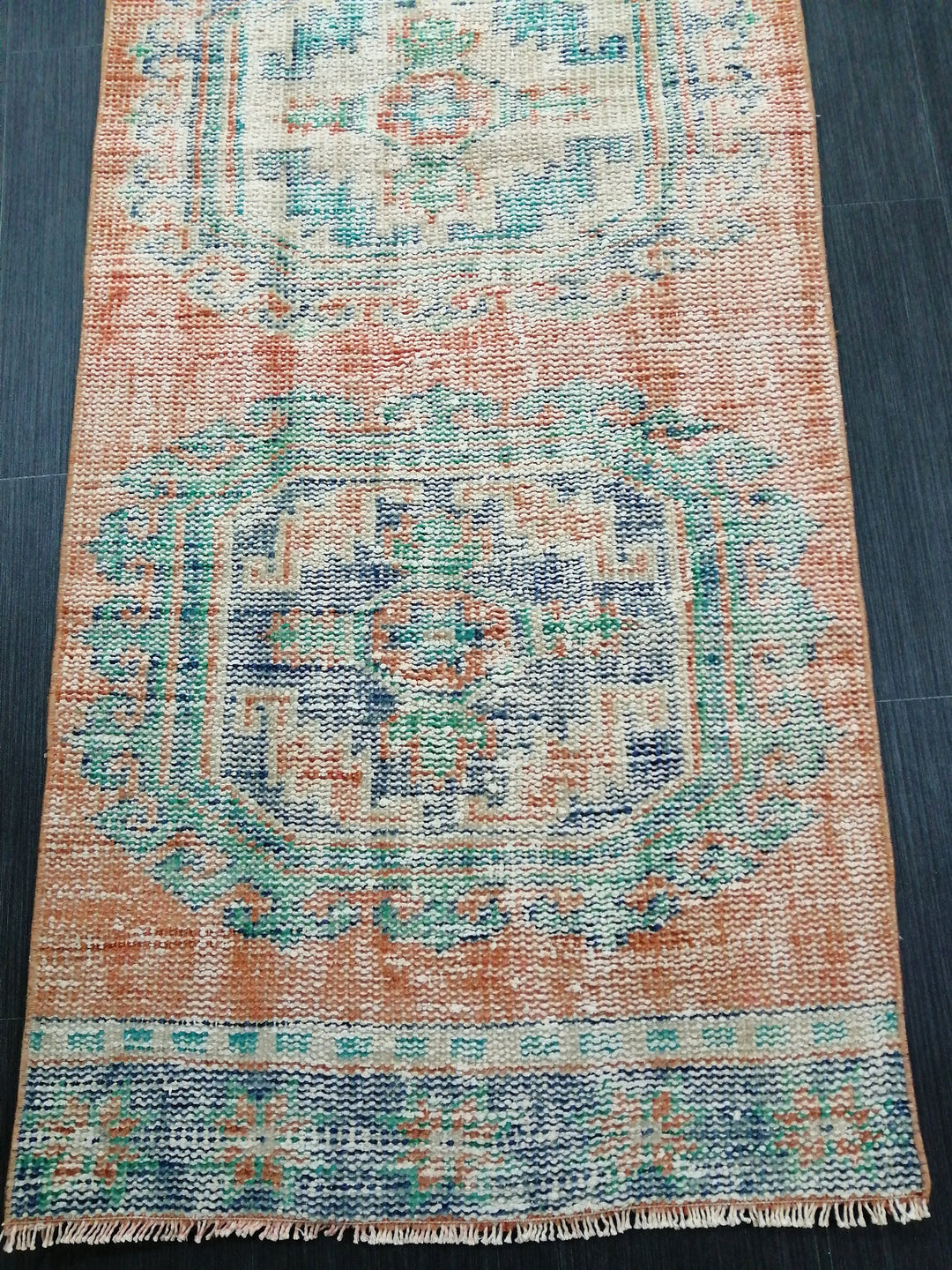 Beige Turkish Runner Rug 2' 5" x 11' 4" Hand-Knotted field