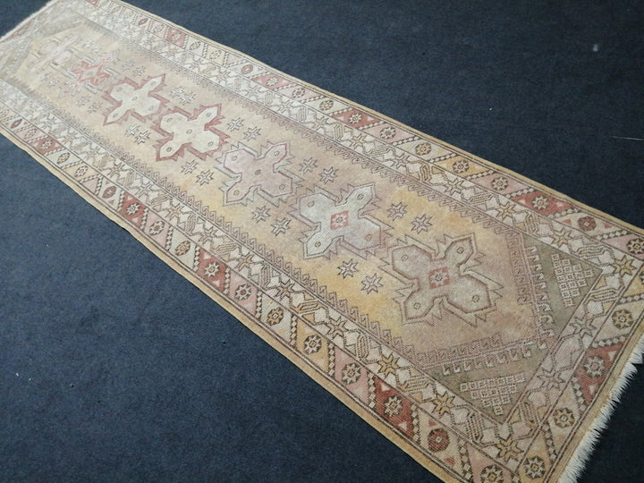 Beige Turkish Runner Rug 3' x 10' Hand-Knotted field