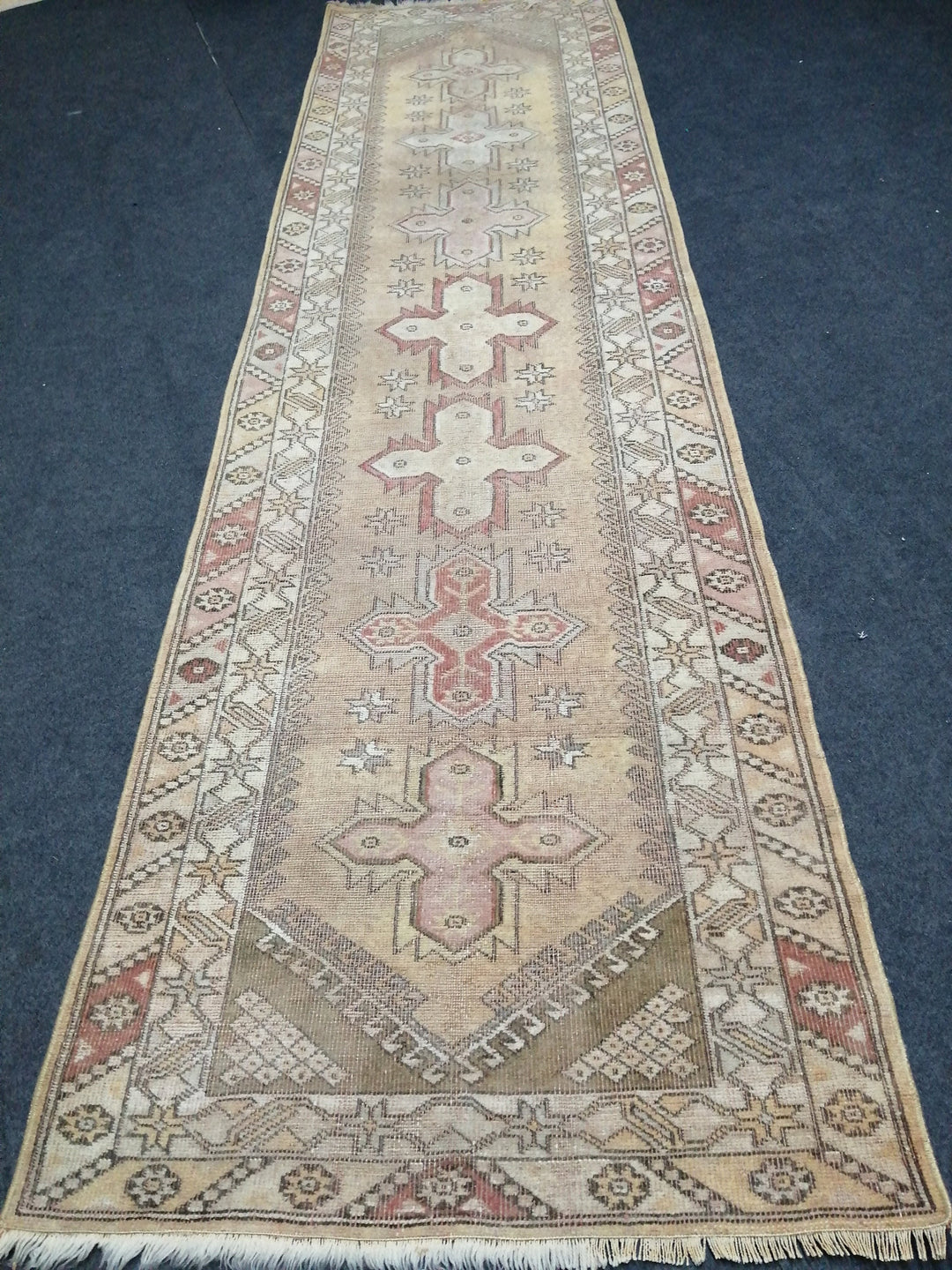 Beige Turkish Runner Rug 3' x 10' Hand-Knotted texture