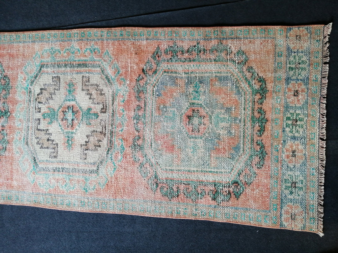 Beige Turkish Runner Rug 2' 1" x 11' 7" Hand-Knotted border