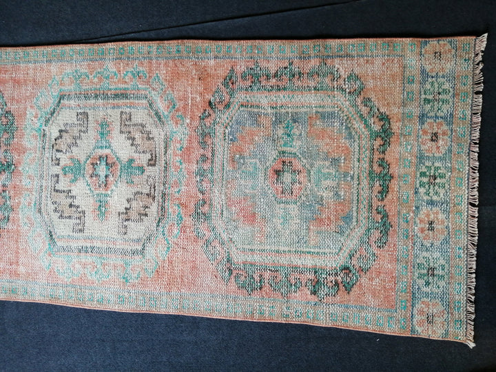 Beige Turkish Runner Rug 2' 1" x 11' 7" Hand-Knotted border