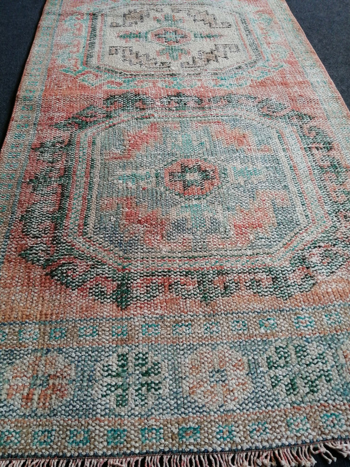 Beige Turkish Runner Rug 2' 1" x 11' 7" Hand-Knotted reverse