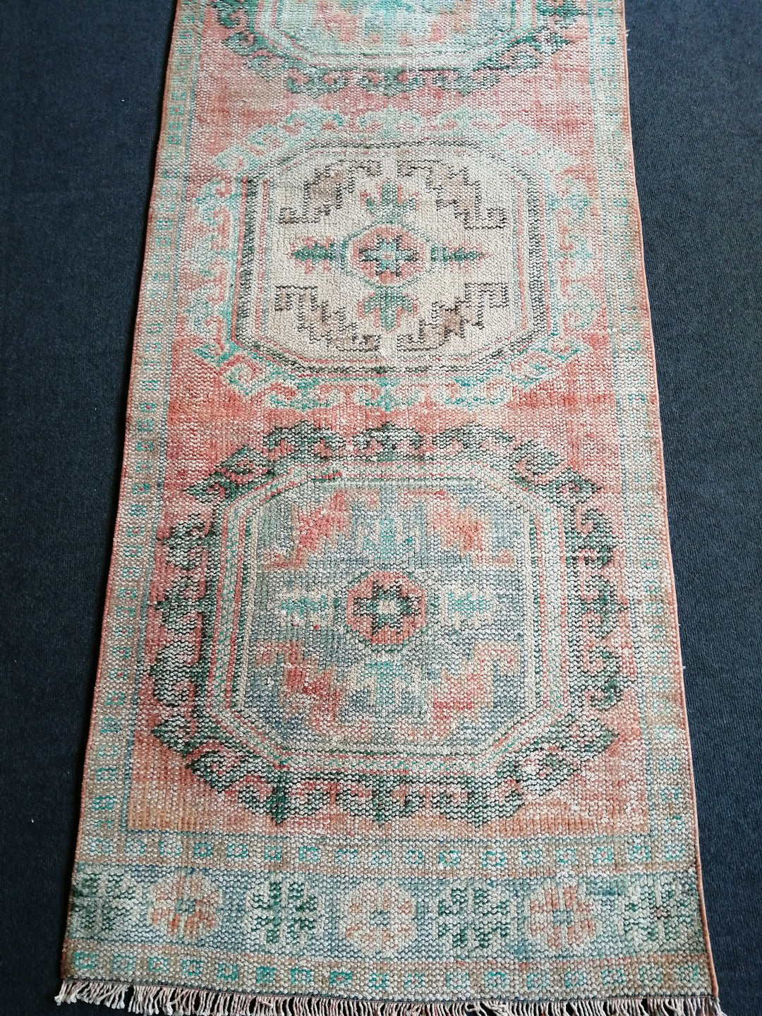 Beige Turkish Runner Rug 2' 1" x 11' 7" Hand-Knotted close-up
