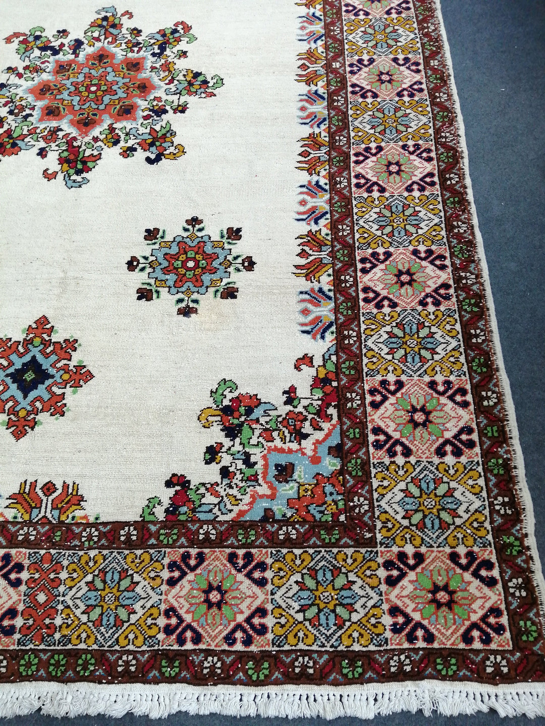 Beige Turkish Runner Rug 6' 6" x 9' 10" Hand-Knotted reverse