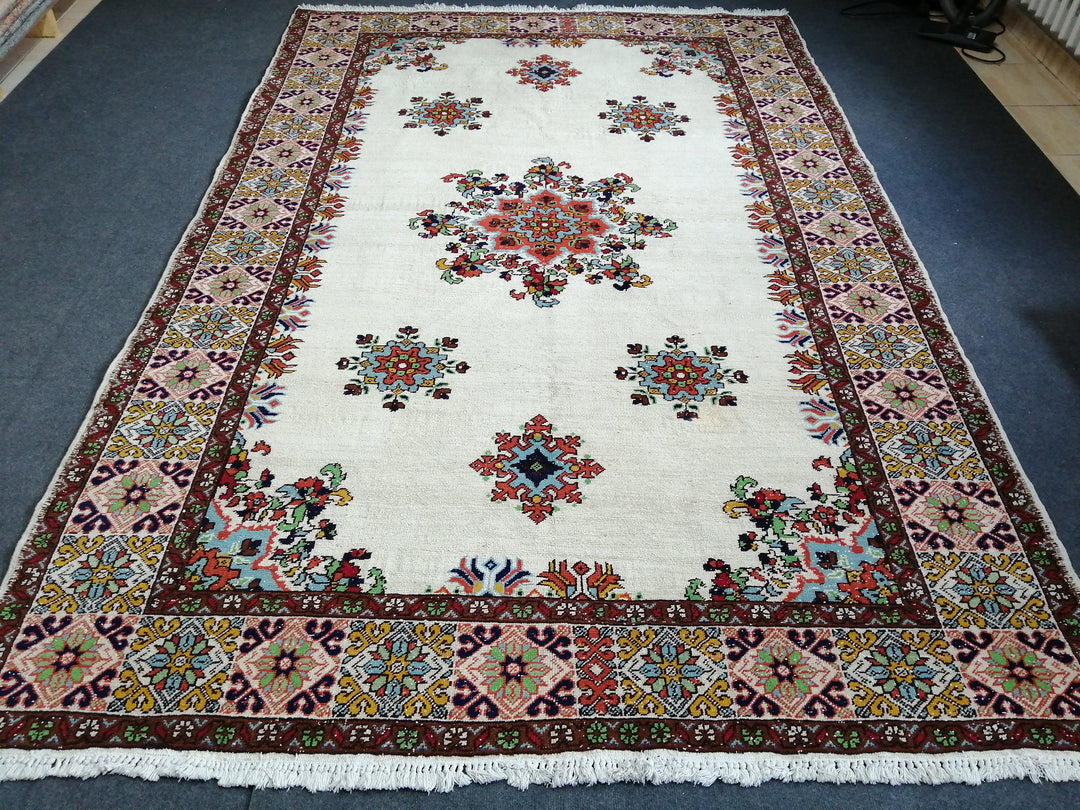 Beige Turkish Runner Rug 6' 6" x 9' 10" Hand-Knotted