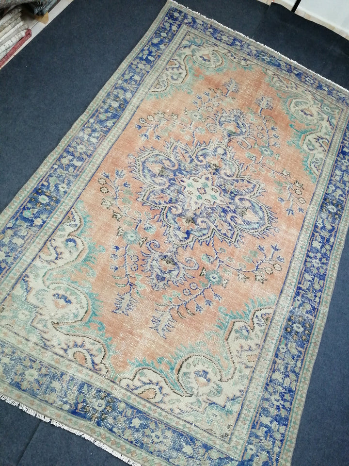 Beige Turkish Runner Rug 6' 2" x 9' 8" Hand-Knotted close-up