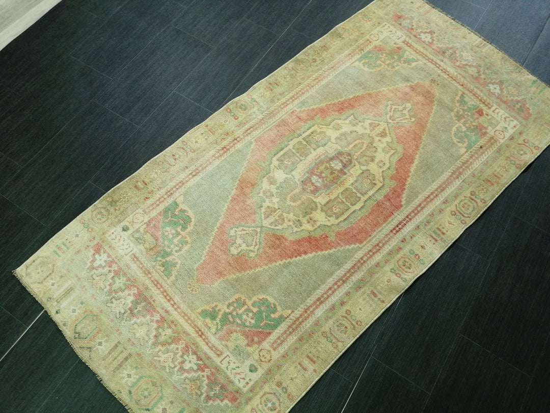 Beige Turkish Runner Rug 3' 3" x 6' 8" Hand-Knotted close-up