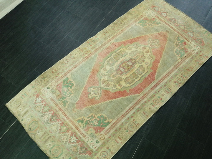 Beige Turkish Runner Rug 3' 3" x 6' 8" Hand-Knotted close-up