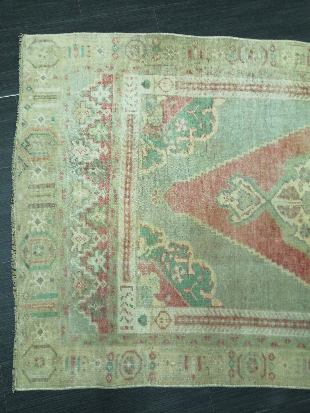 Beige Turkish Runner Rug 3' 3" x 6' 8" Hand-Knotted field