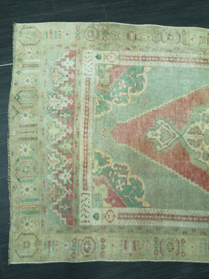 Beige Turkish Runner Rug 3' 3" x 6' 8" Hand-Knotted field
