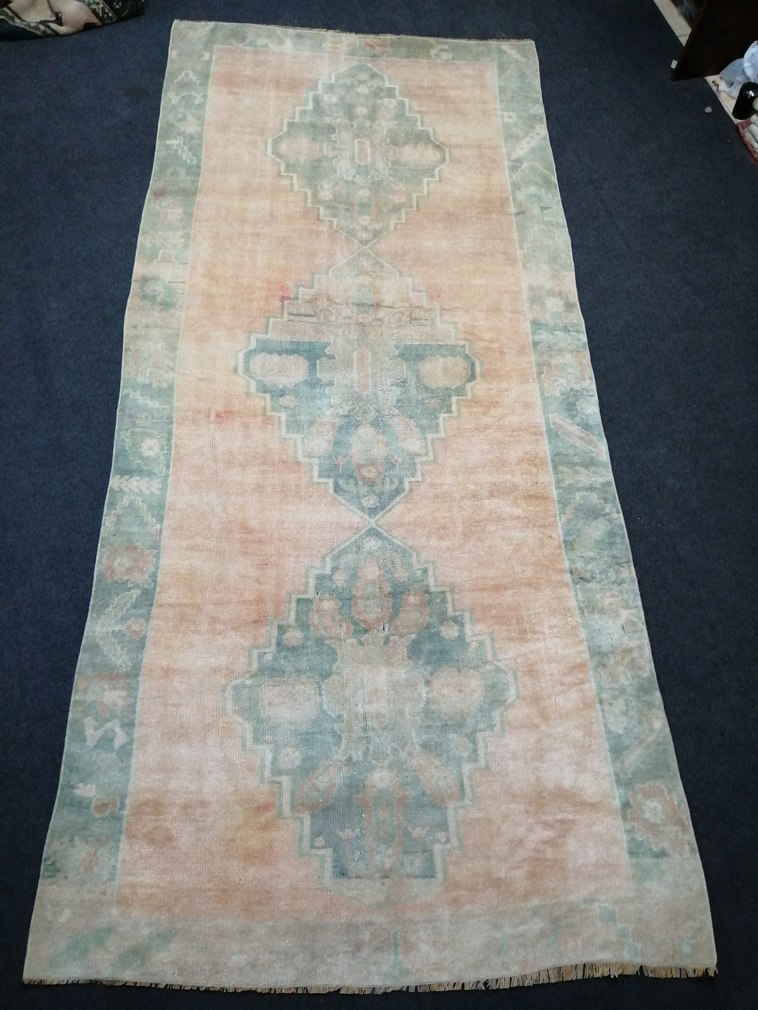 Rust Turkish Runner Rug 4' 6" x 10' Hand-Knotted close-up