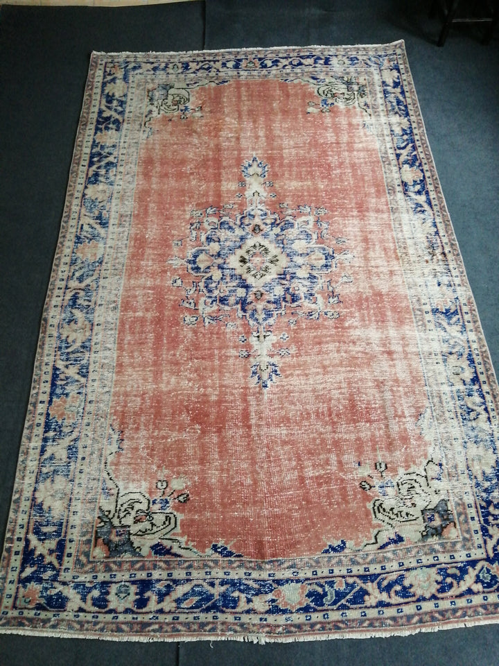 Blue Turkish Runner Rug 6' 2" x 9' 10" Hand-Knotted | No. WR66178