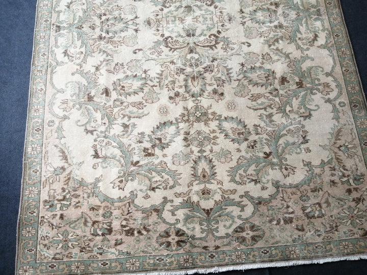 Beige Turkish Runner Rug 6' 6" x 10' Hand-Knotted reverse