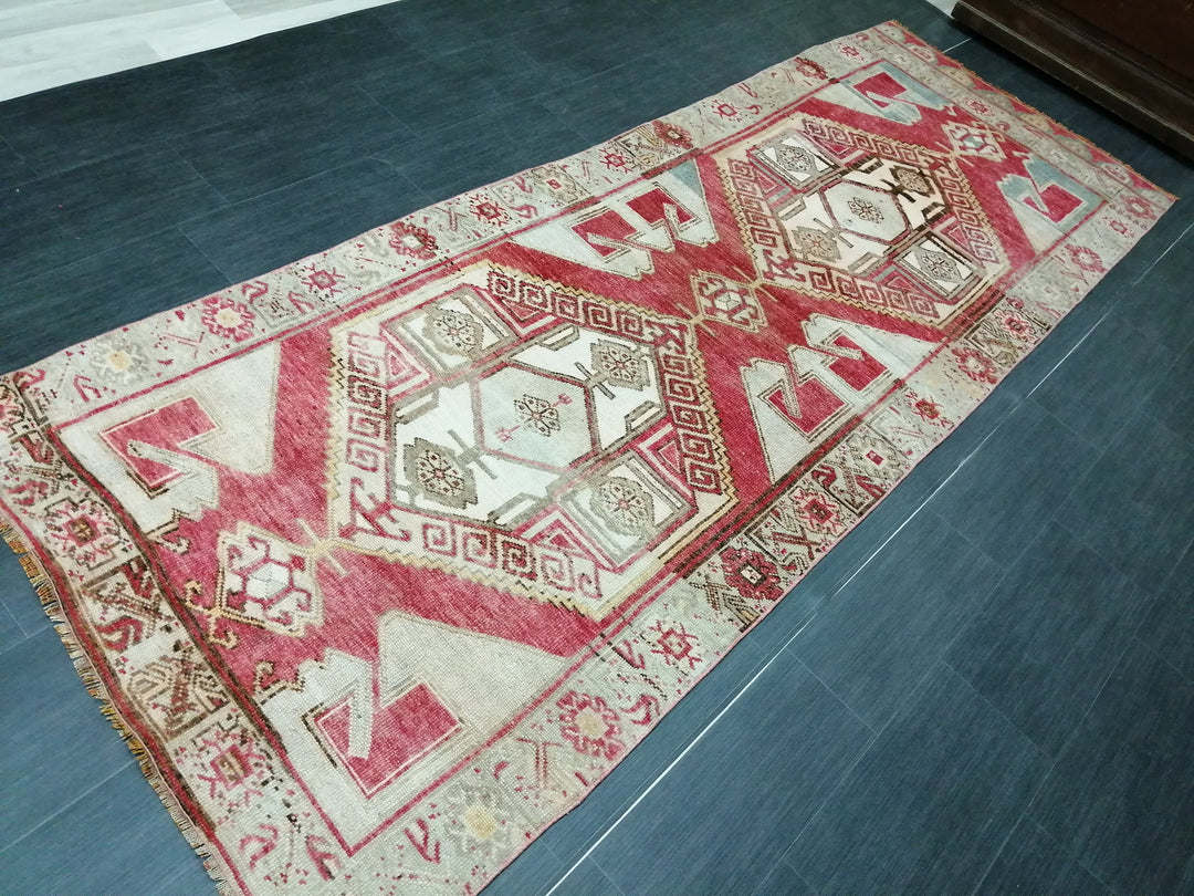 Beige Turkish Runner Rug 3' 7" x 9' 11" Hand-Knotted