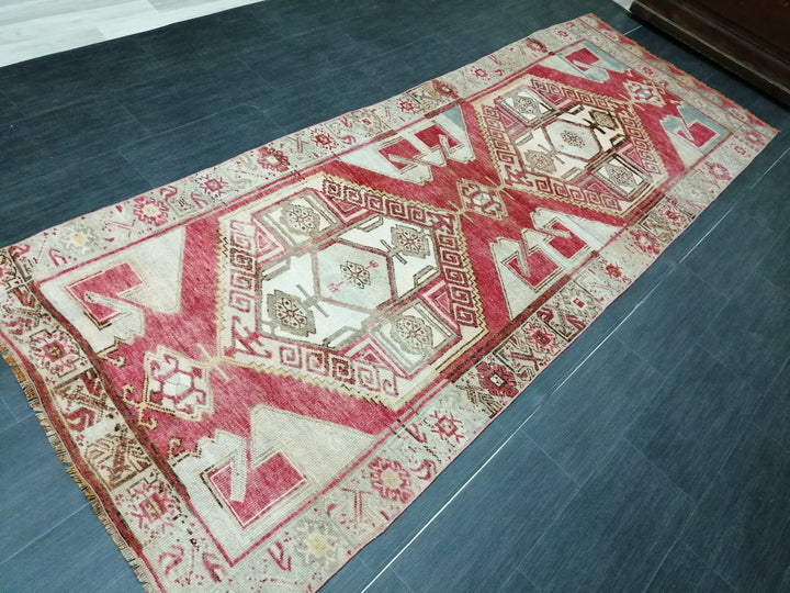 Beige Turkish Runner Rug 3' 7" x 9' 11" Hand-Knotted
