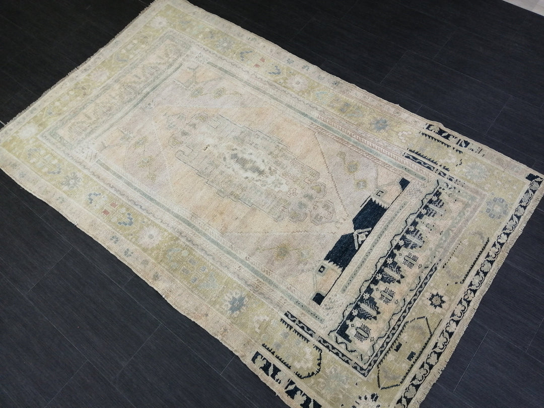 Beige Turkish Runner Rug 4' 1" x 6' 9" Hand-Knotted reverse