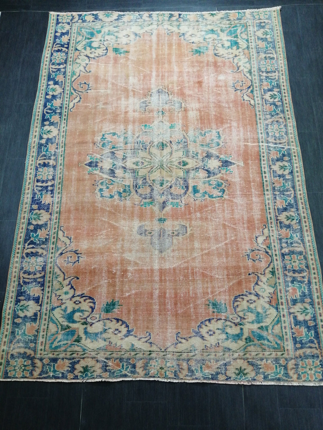 Rust Turkish Runner Rug 6' 9" x 9' 8" Hand-Knotted detail