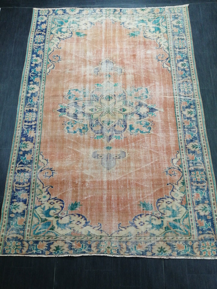 Rust Turkish Runner Rug 6' 9" x 9' 8" Hand-Knotted detail