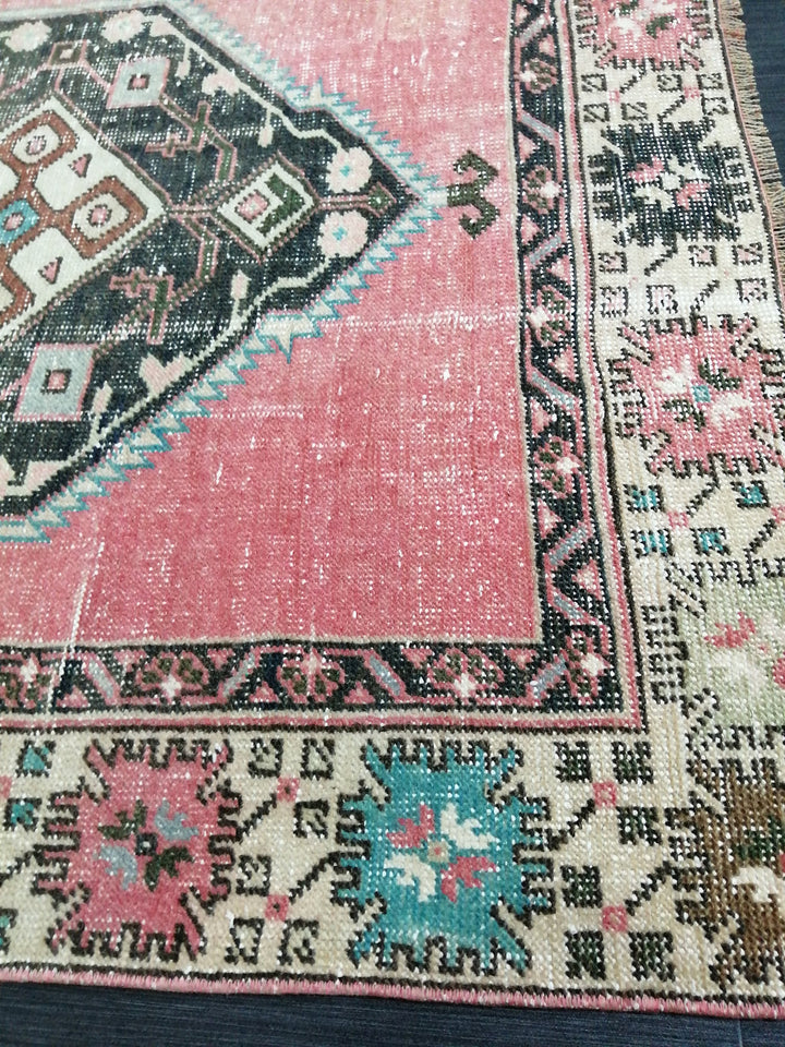 Beige Turkish Runner Rug 4' x 10' 4" Hand-Knotted reverse