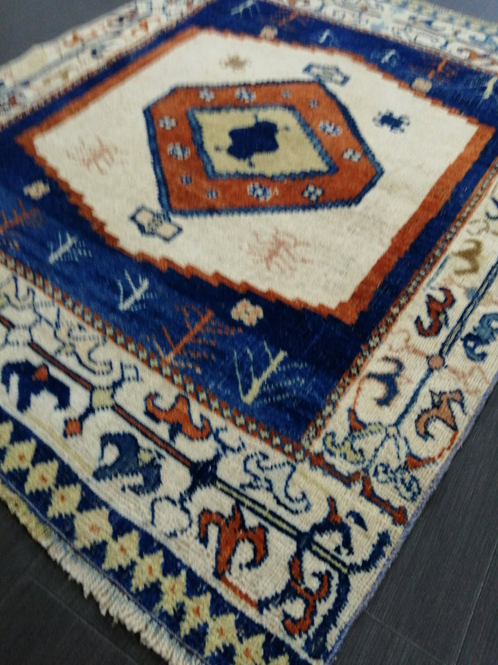 Beige Turkish Runner Rug 3' 8" x 4' 8" Hand-Knotted reverse