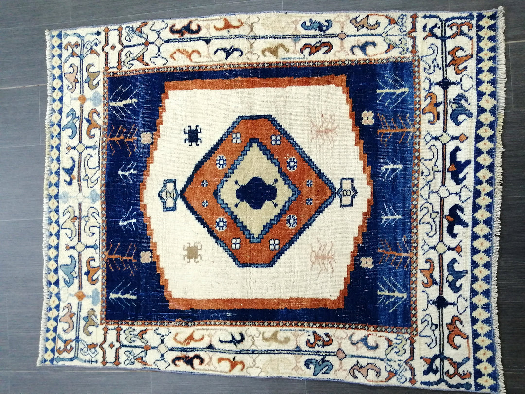 Beige Turkish Runner Rug 3' 8" x 4' 8" Hand-Knotted