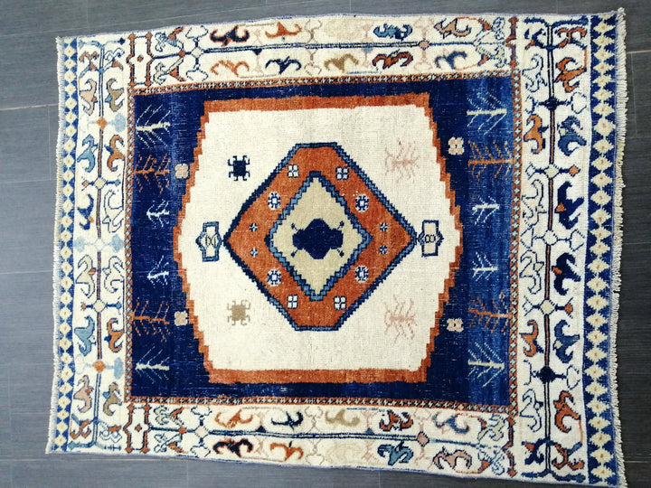 Beige Turkish Runner Rug 3' 8" x 4' 8" Hand-Knotted