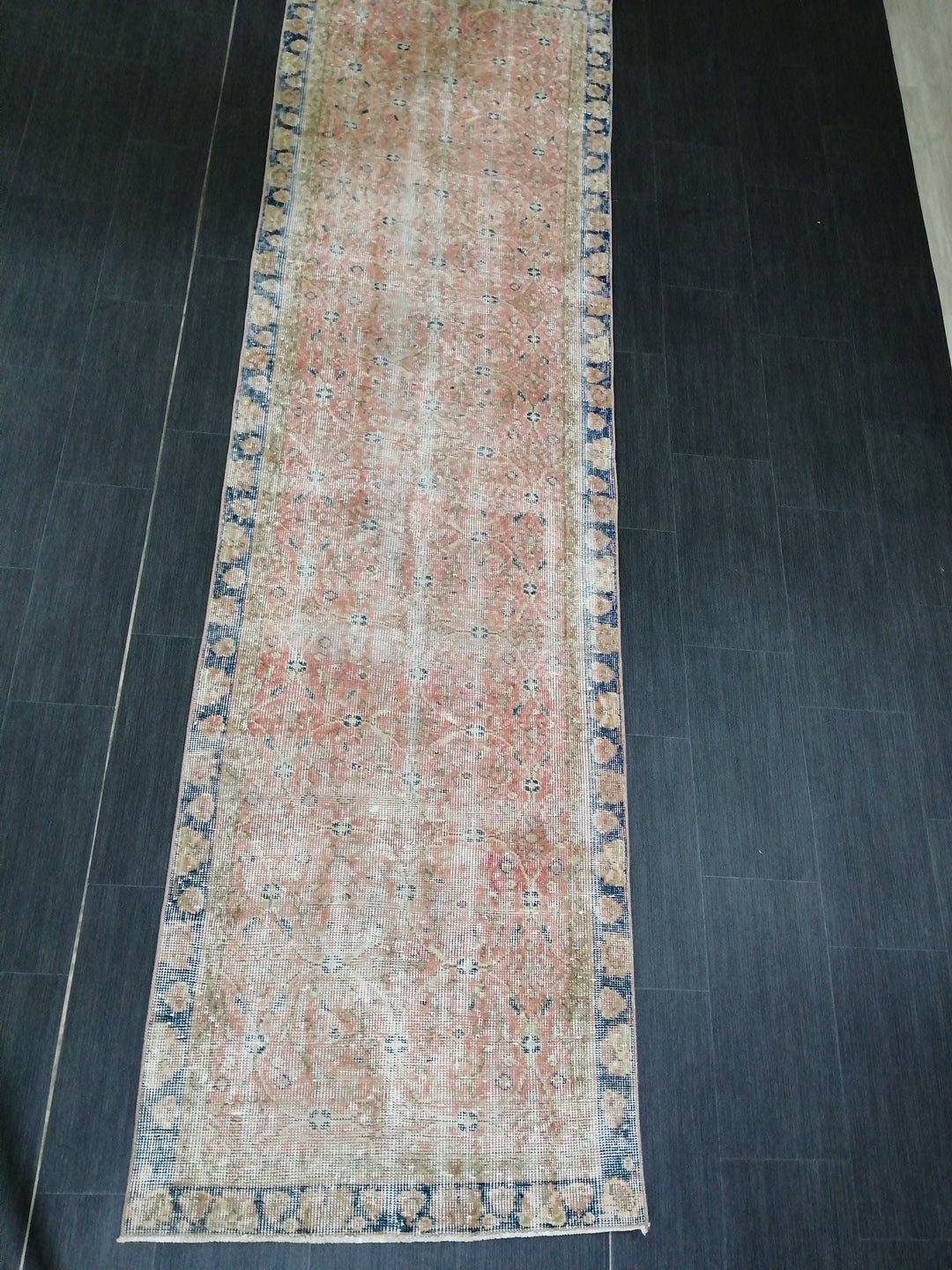 Beige Turkish Runner Rug 3' x 10' 5" Hand-Knotted close-up
