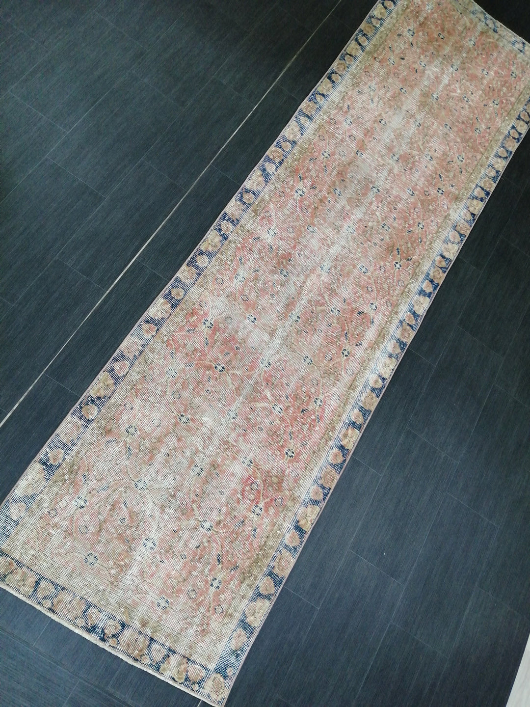Beige Turkish Runner Rug 3' x 10' 5" Hand-Knotted border