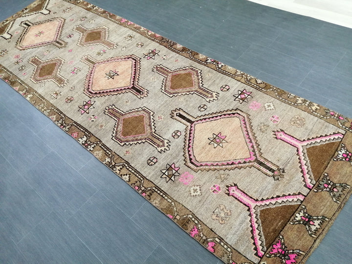 Beige Turkish Runner Rug 3' 9" x 11' 4" Hand-Knotted