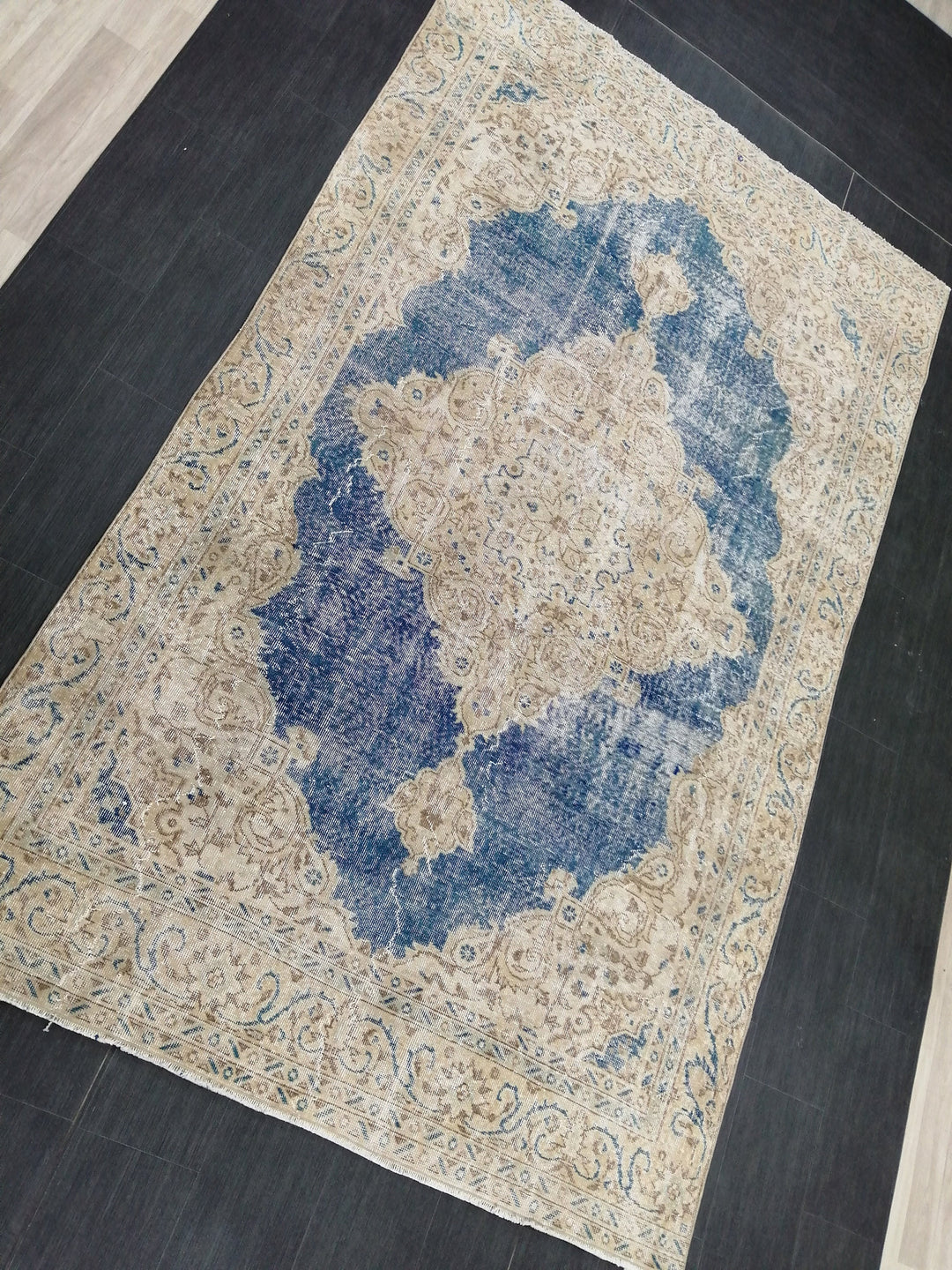 Blue Turkish Runner Rug 6' 3" x 10' 5" Hand-Knotted | No. WR42081