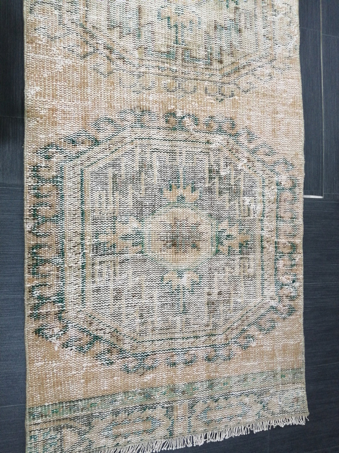 Beige Turkish Runner Rug 2' 7" x 10' 9" Hand-Knotted reverse