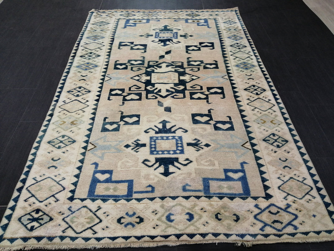 Beige Turkish Runner Rug 4' 5" x 6' 9" Hand-Knotted view 9