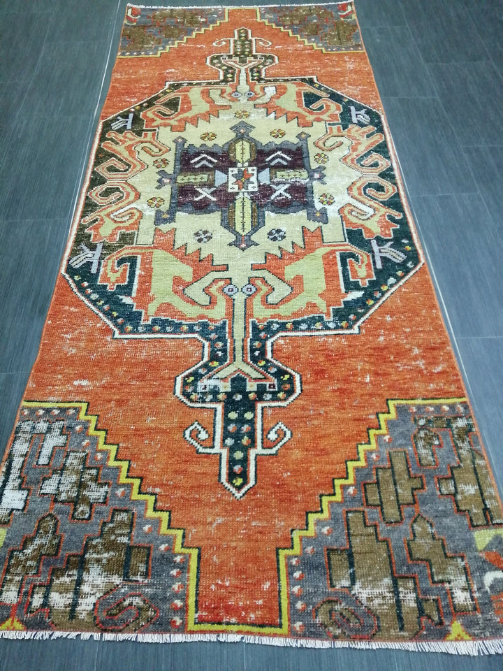 Beige Turkish Distressed Runner Rug 3' x 7' 6" Hand-Knotted | No. WR76307