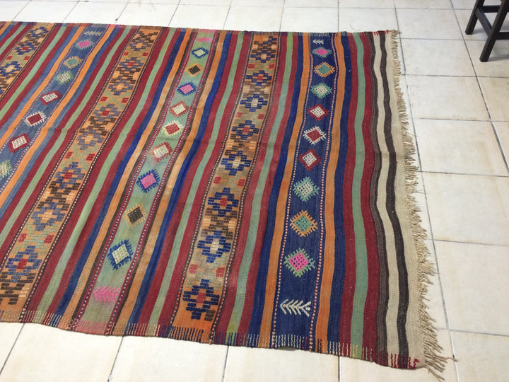 Rust Turkish Oushak Runner Rug Hand-Knotted detail