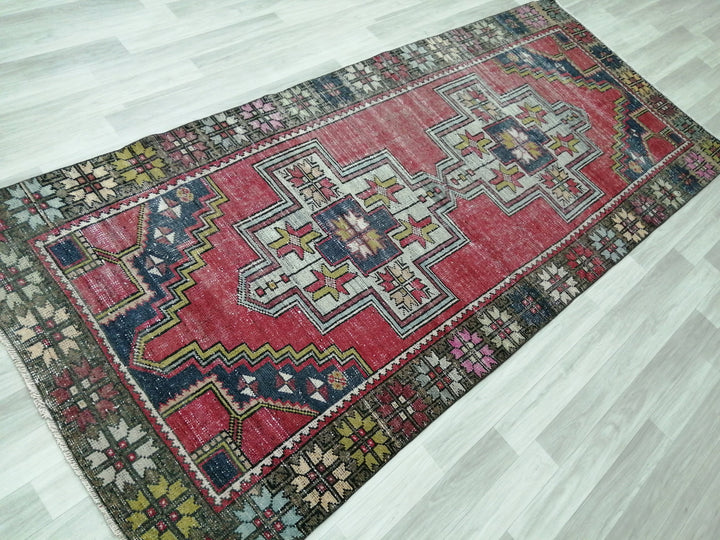 Beige Turkish Runner Rug 4' x 9' 3" Hand-Knotted